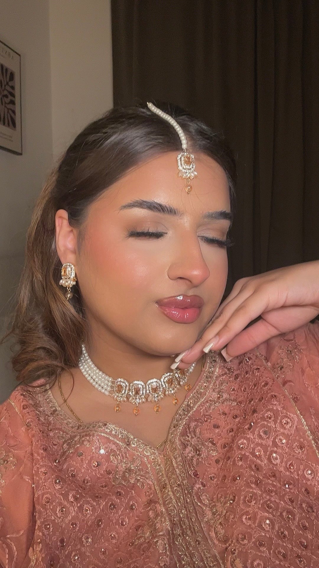 Nusrat jewellery set -Peachy champagne