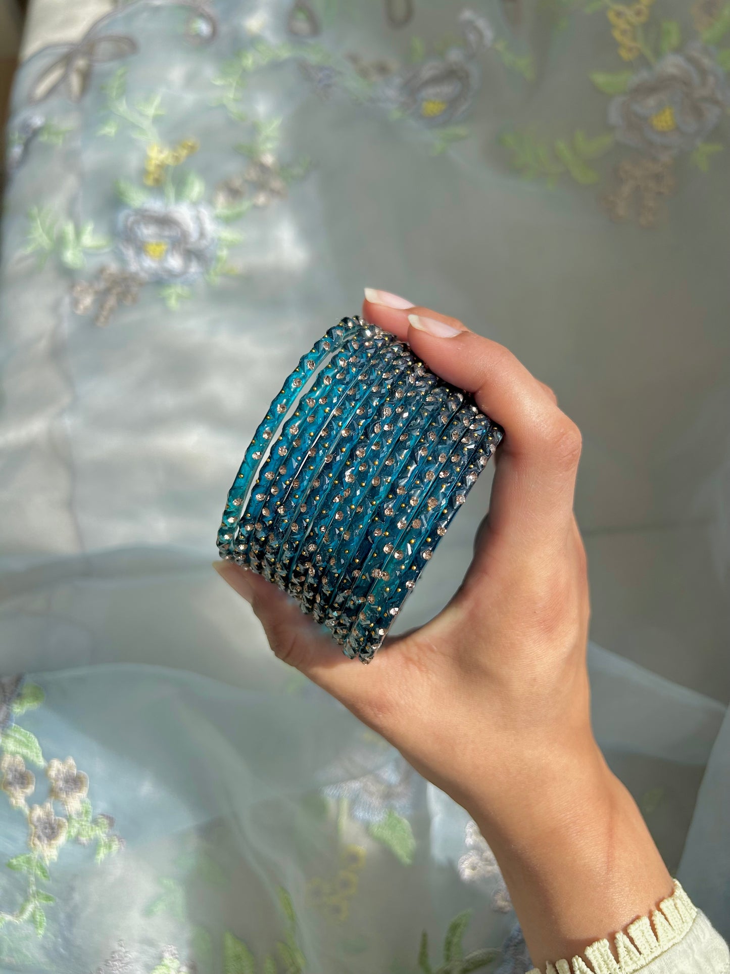Rangeen glass bangle set ~ Teal
