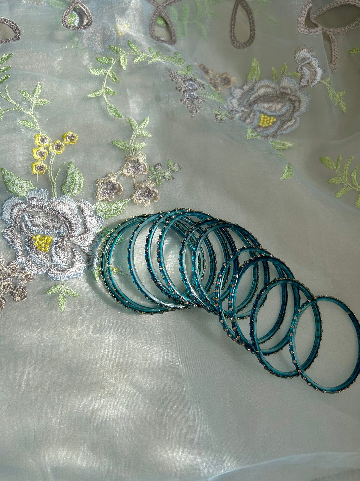 Rangeen glass bangle set ~ Teal