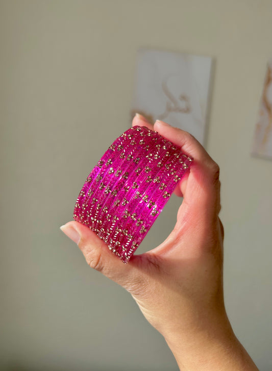 Rangeen glass bangle set ~ Fuschia