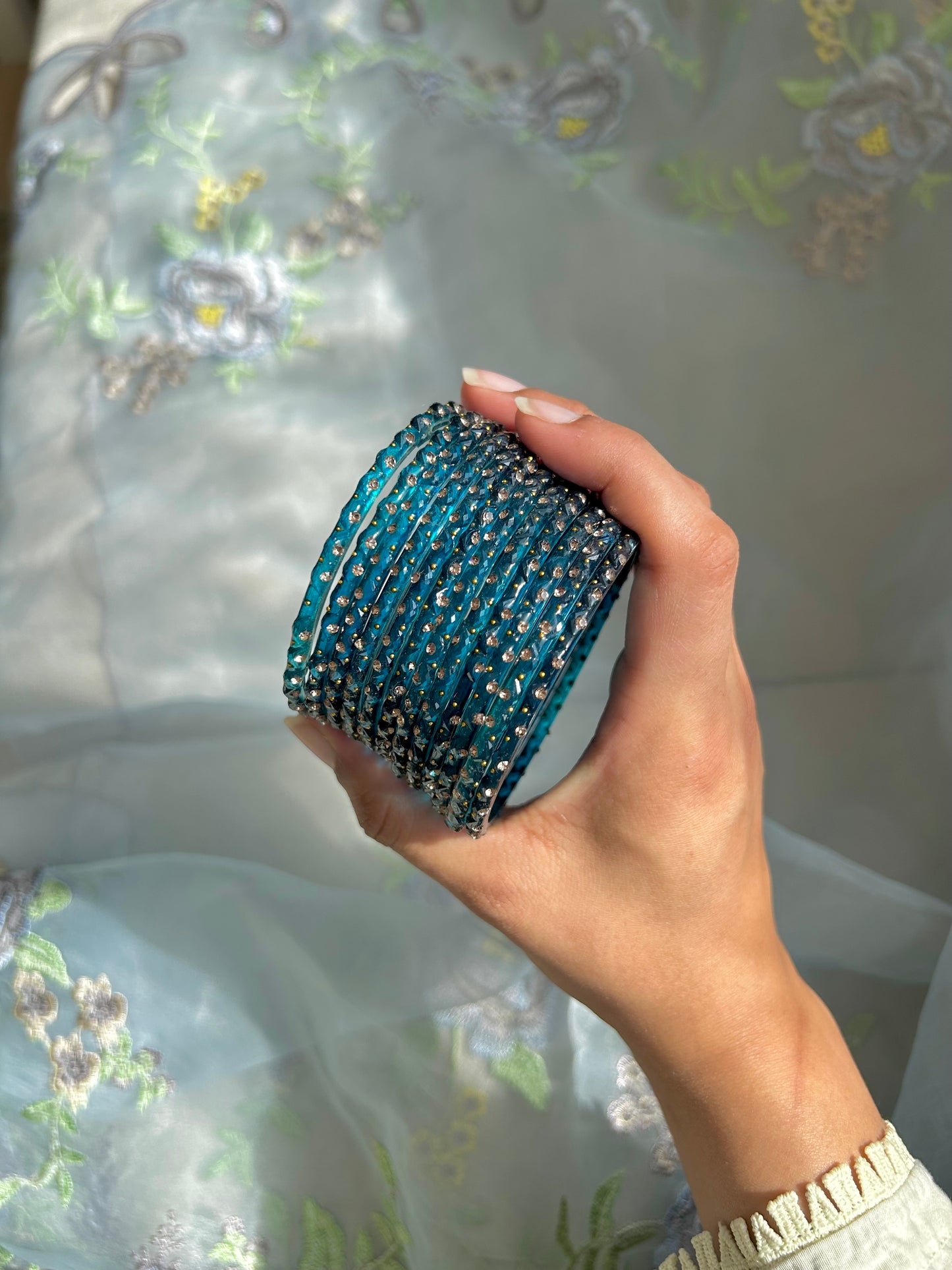 Rangeen glass bangle set ~ Teal