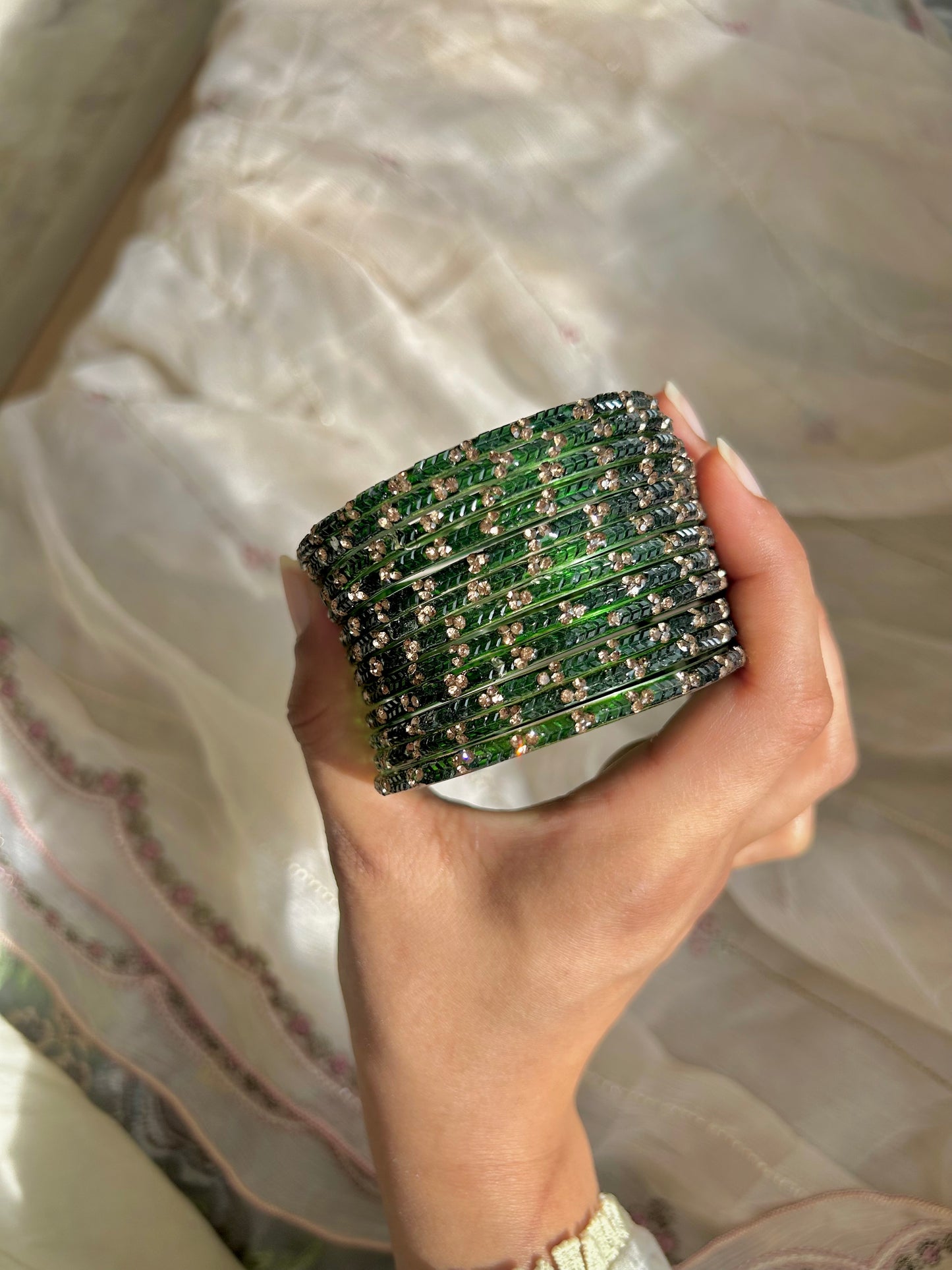 Rangeen glass bangle set ~ Dark Green