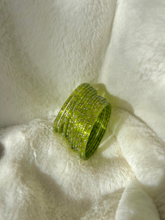 Rangeen glass bangle set ~Mehndi Green