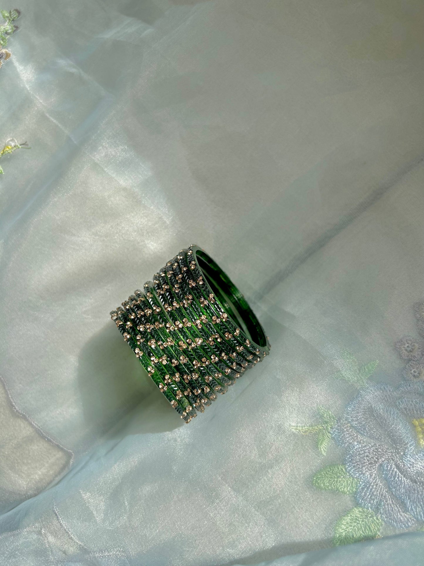 Rangeen glass bangle set ~ Dark Green