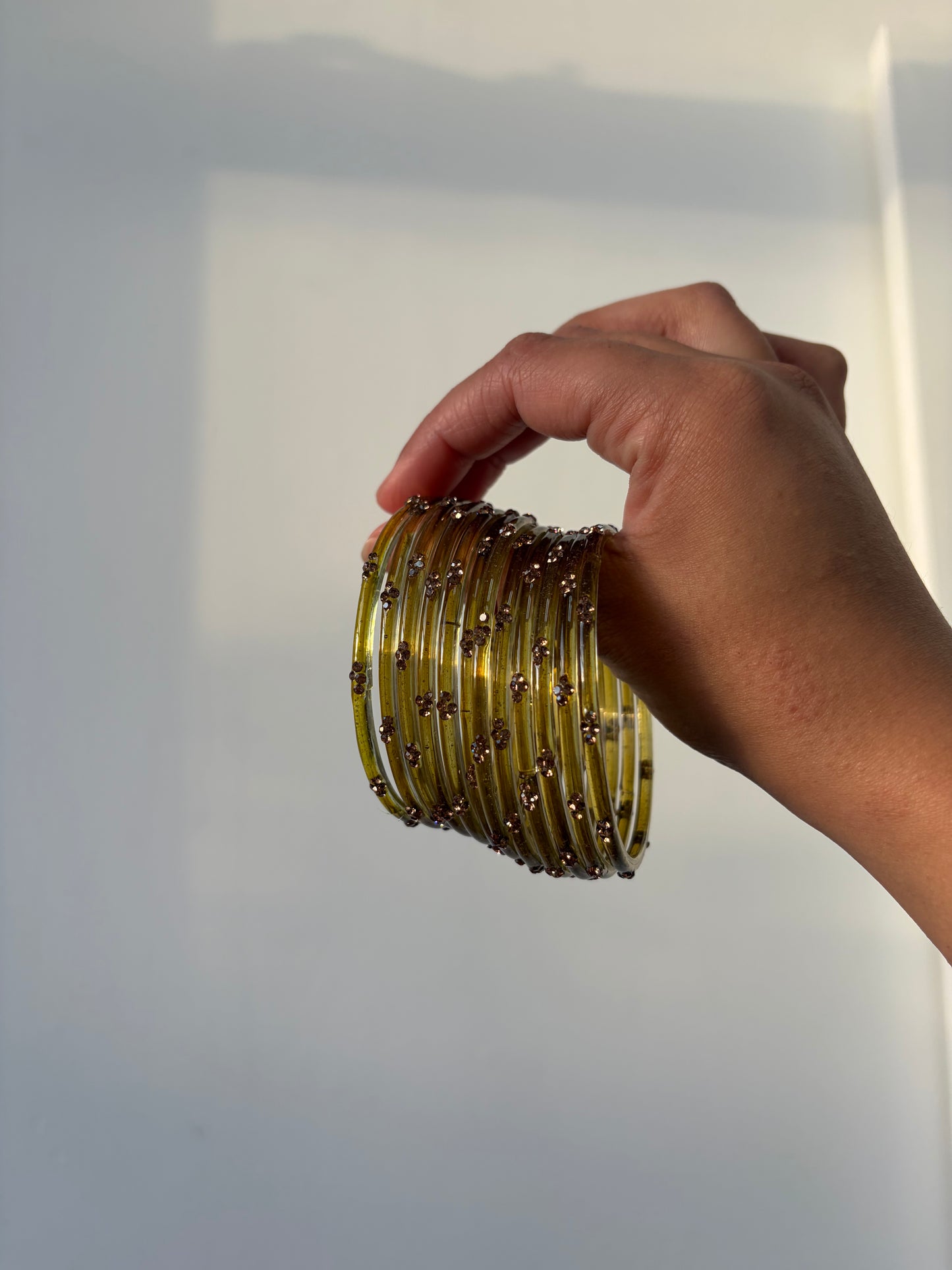 Rangeen glass bangle set ~ Olive green