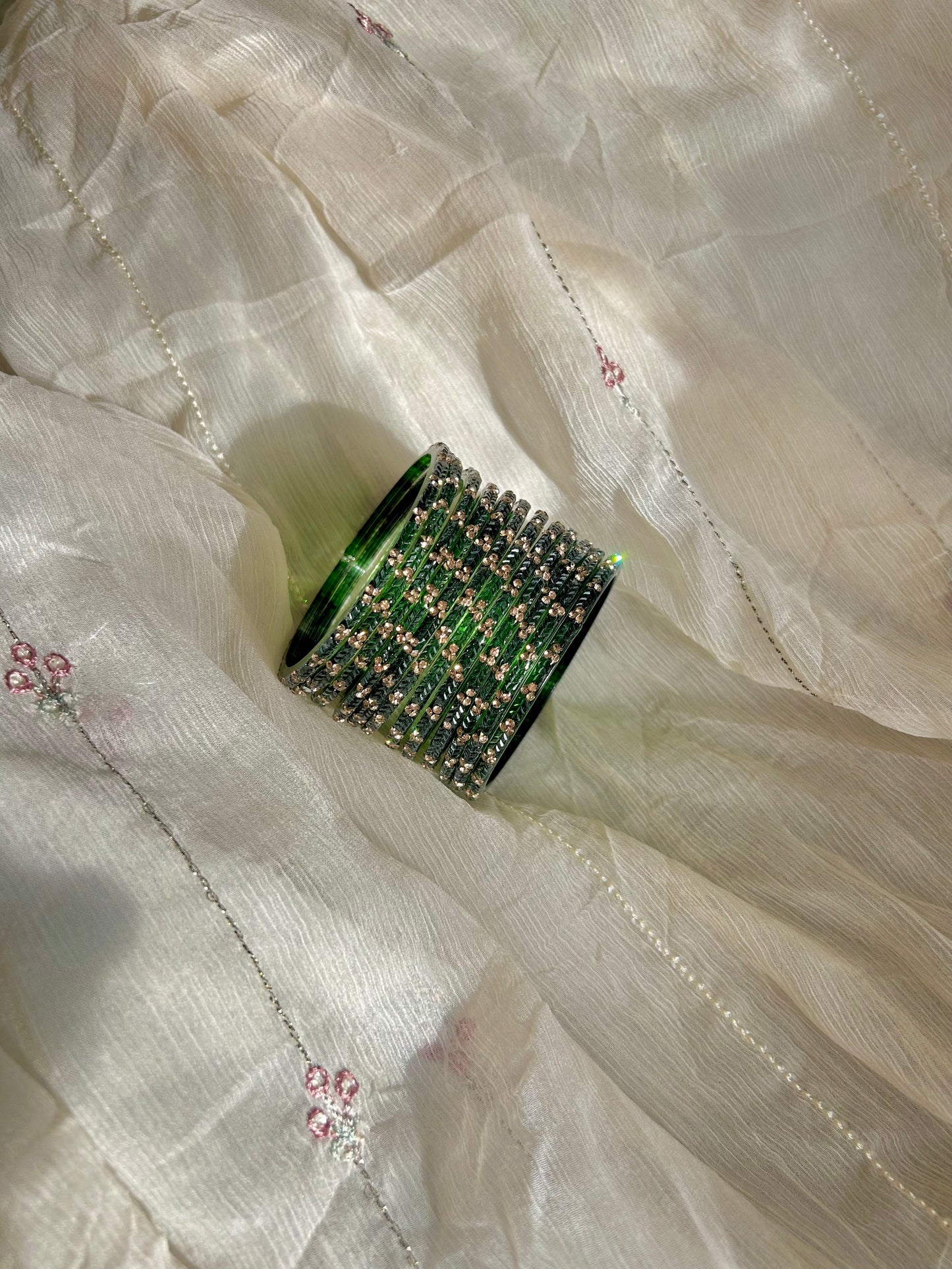 Rangeen glass bangle set ~ Dark Green