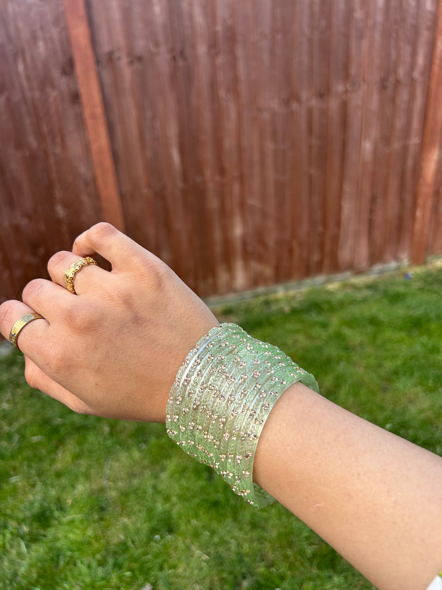 Rangeen glass bangle set ~ Light green