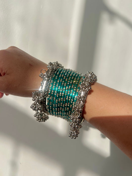 Rangeen glass bangle set ~ Teal