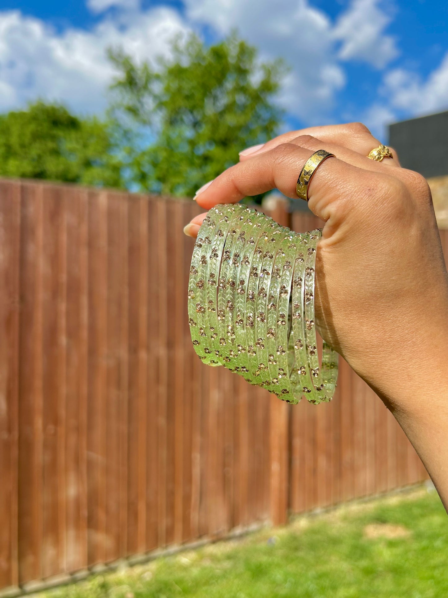 Rangeen glass bangle set ~ Light green