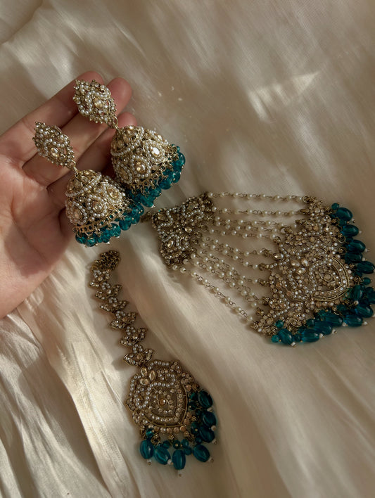Afroza jhumar set ~ teal