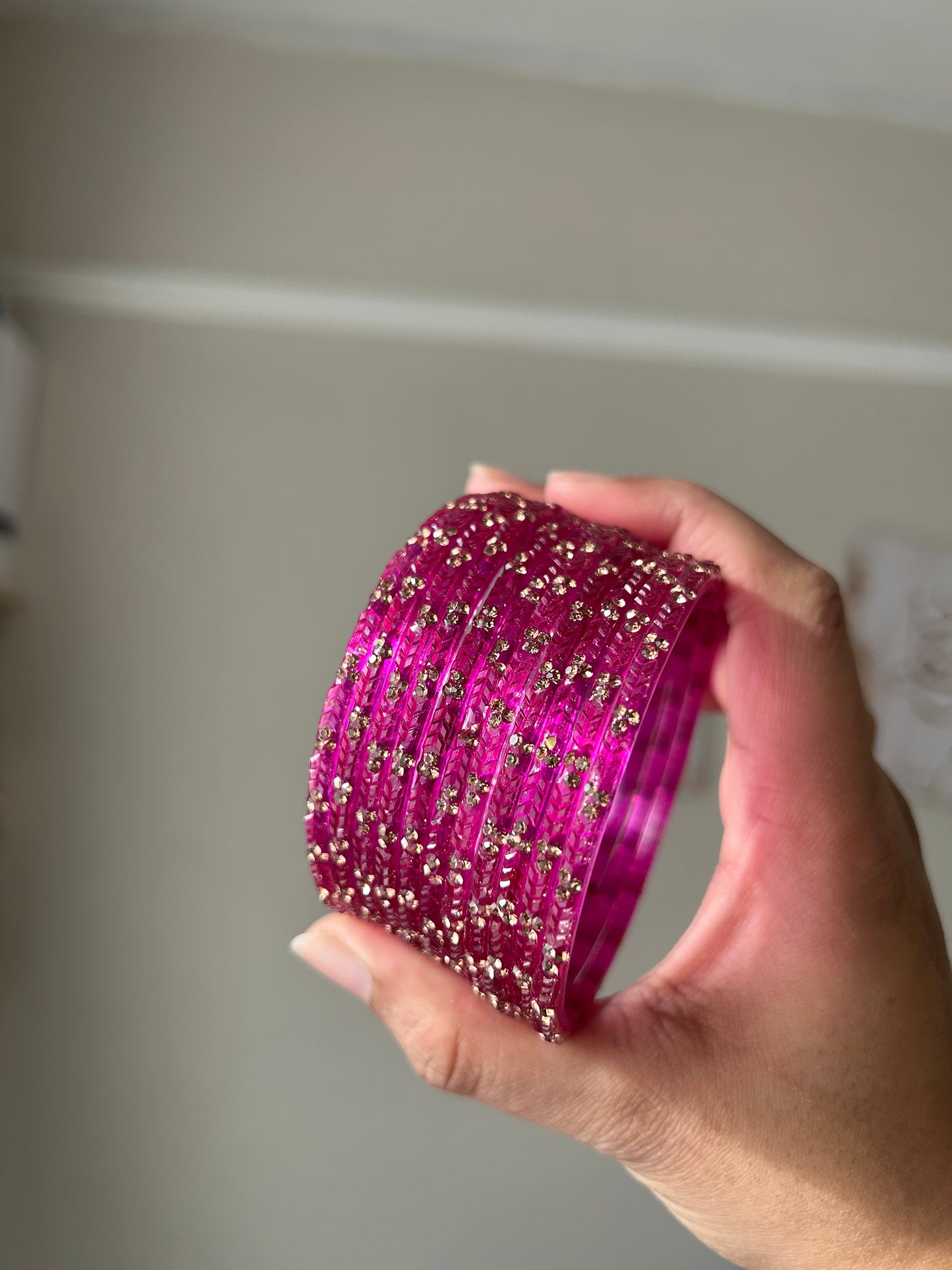 Rangeen glass bangle set ~ Fuschia
