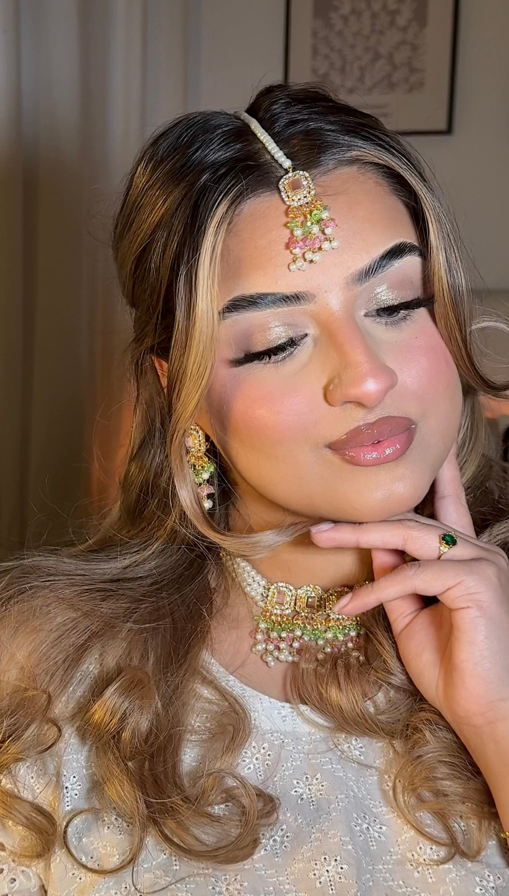 Minahil jewellery set - Pink & Green