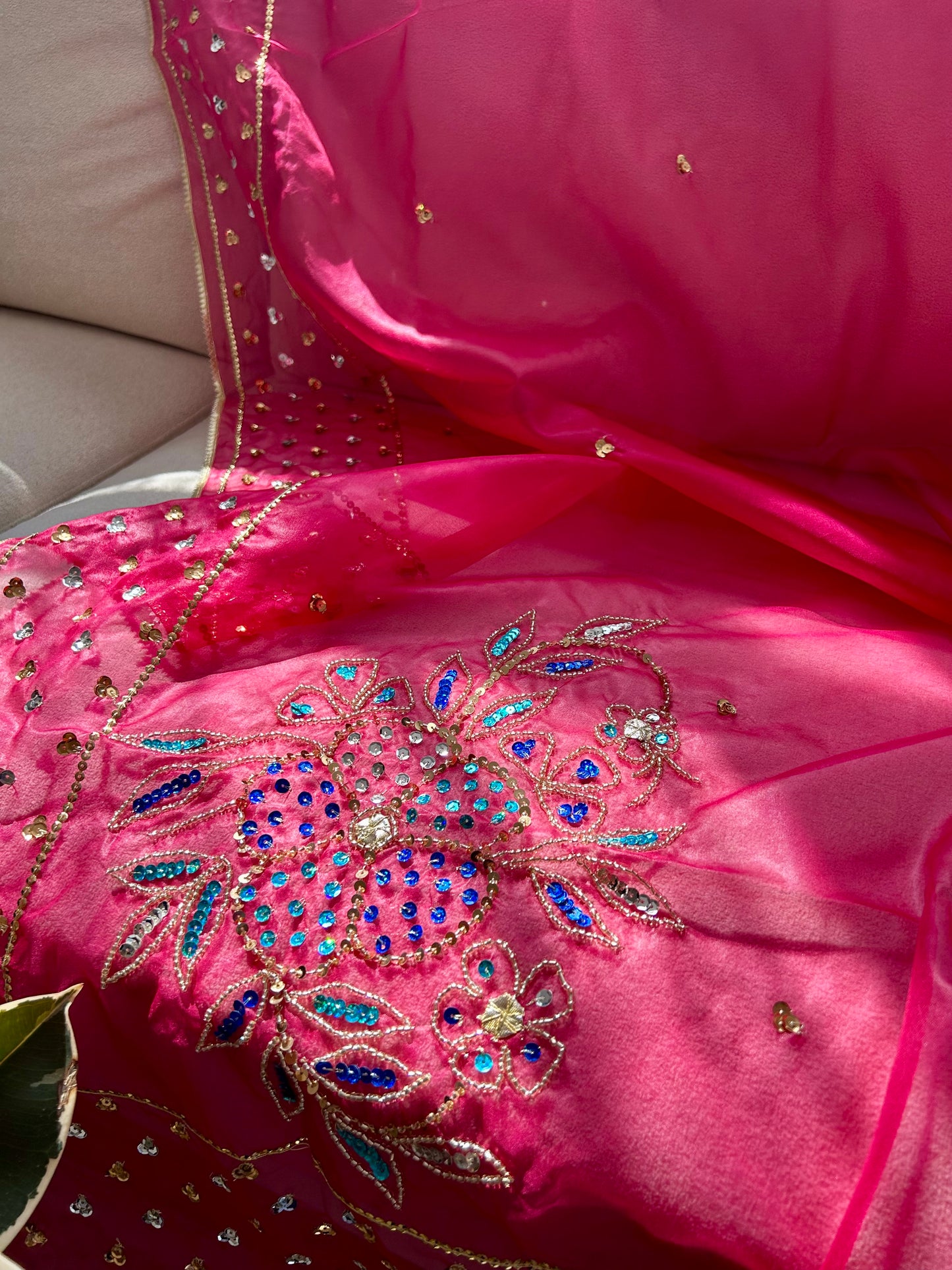 Jasleen Organza Dupatta ~ Hot Pink