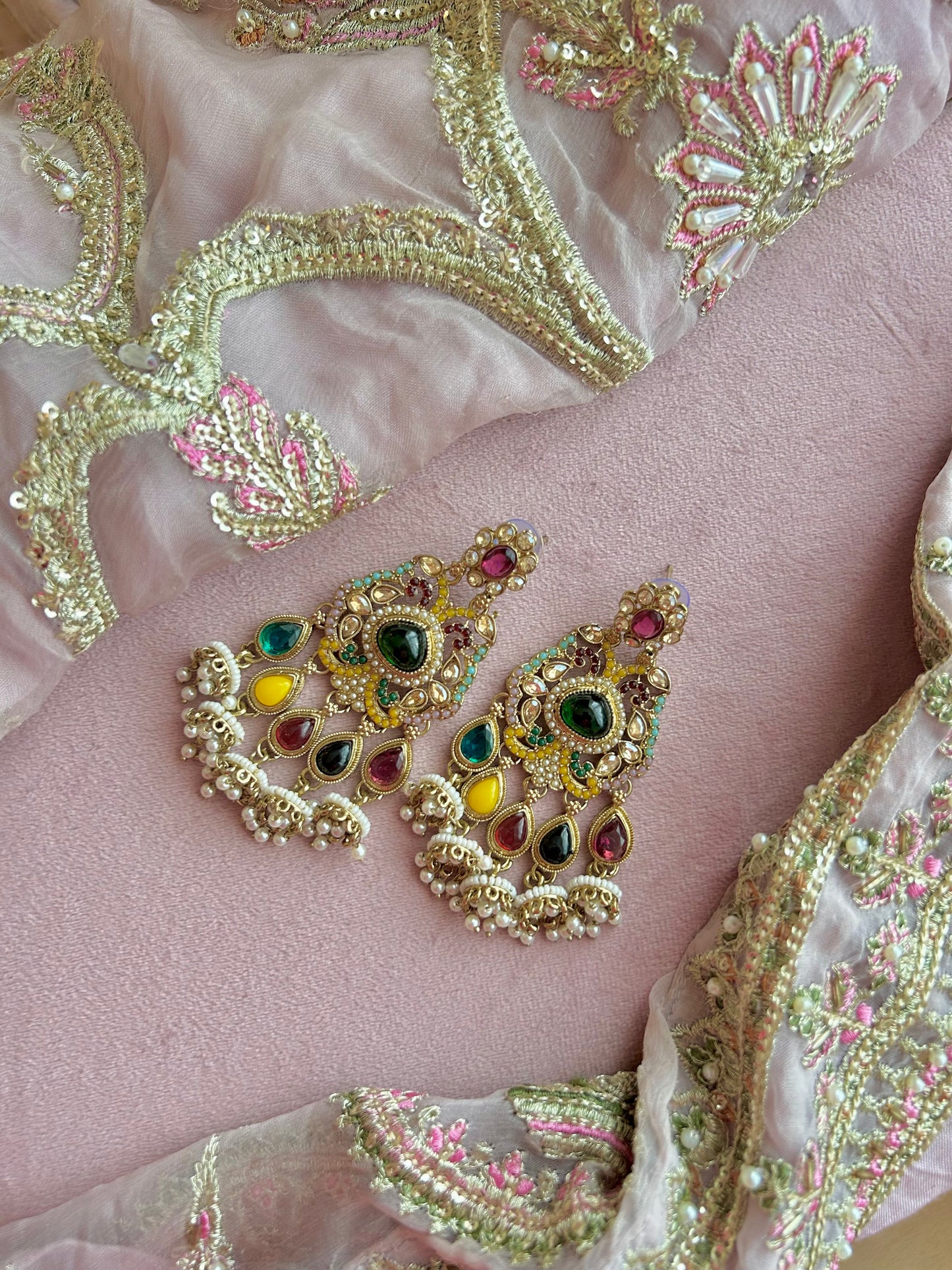 Seline kundan earrings ~ Green & Multi