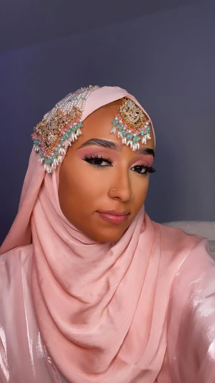 Mirha Jhoomar tikka set~Aqua&Pink