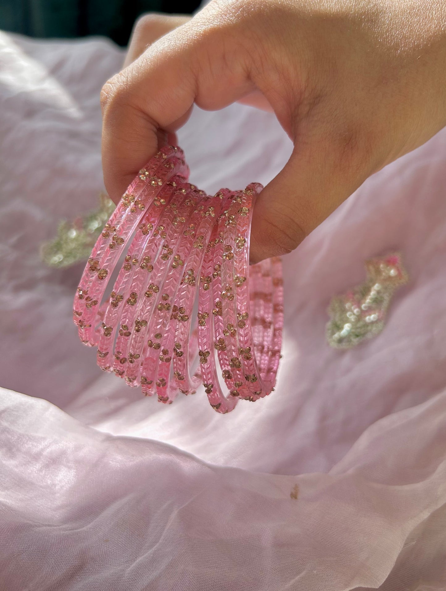 Rangeen glass bangle set ~ pink