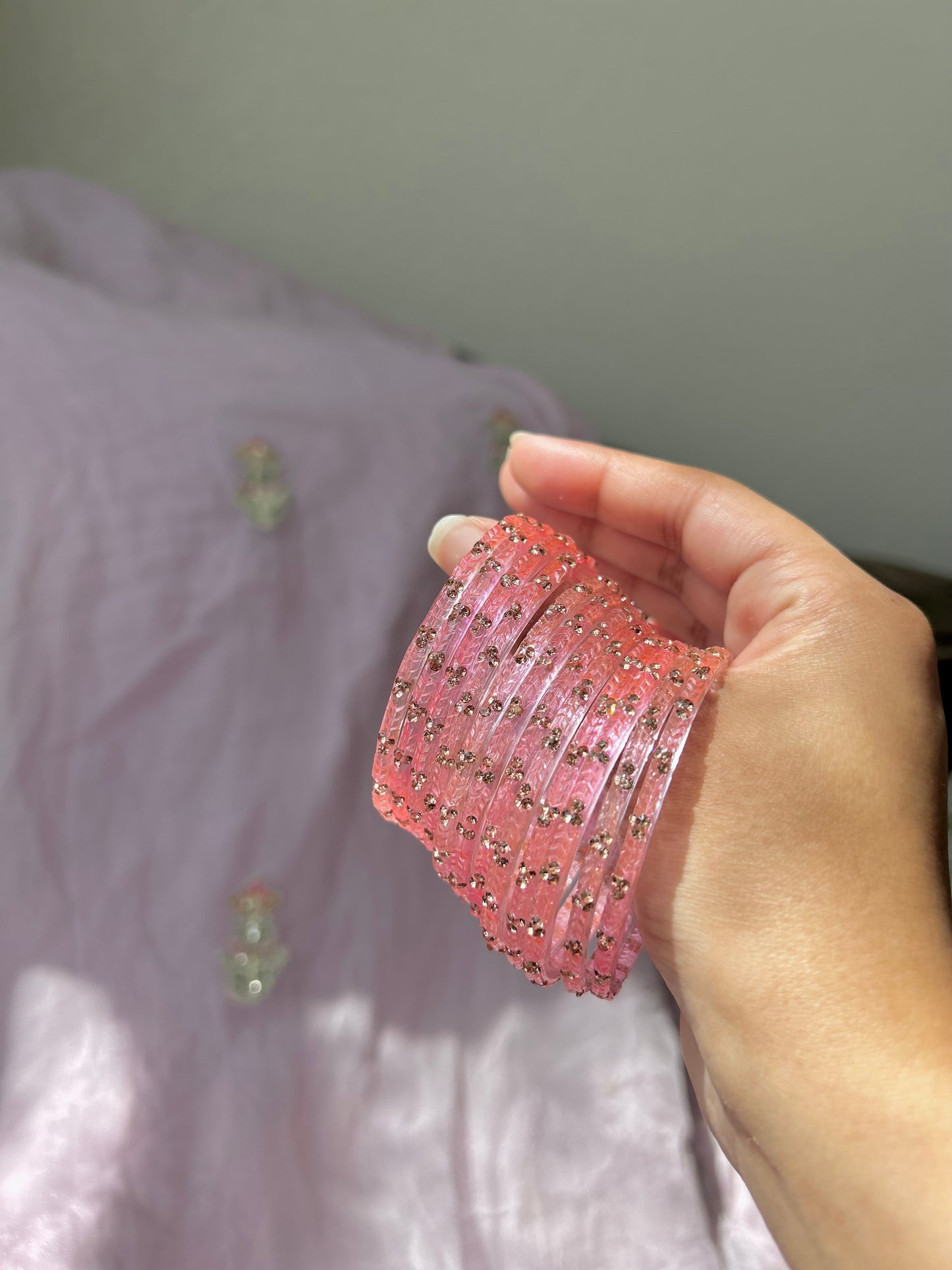 Rangeen glass bangle set ~ pink
