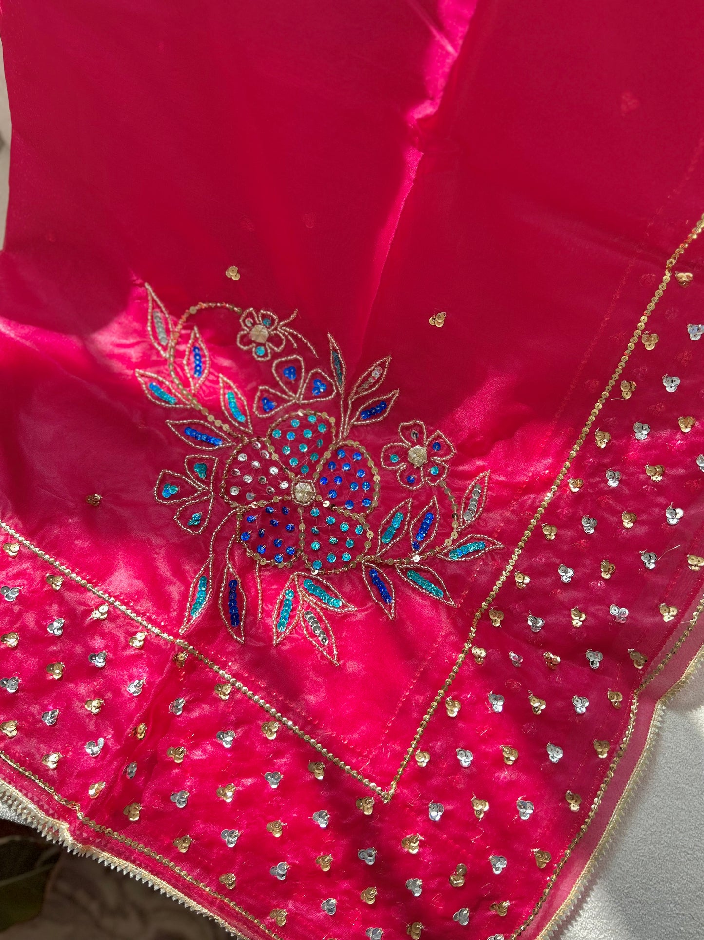 Jasleen Organza Dupatta ~ Hot Pink