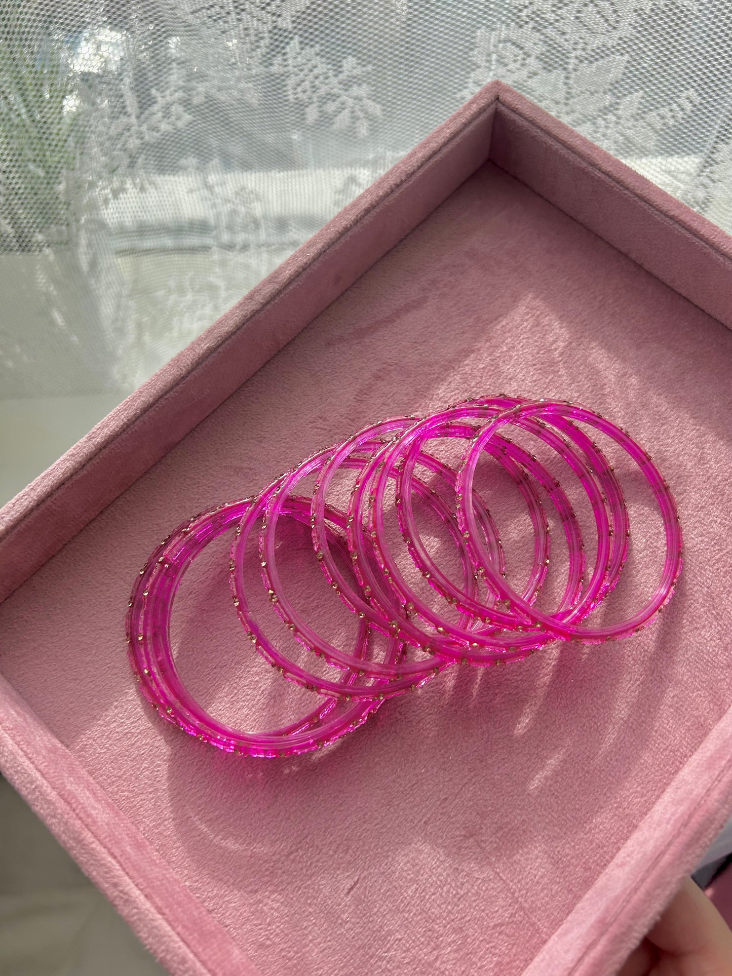 Rangeen glass bangle set ~ Fuschia