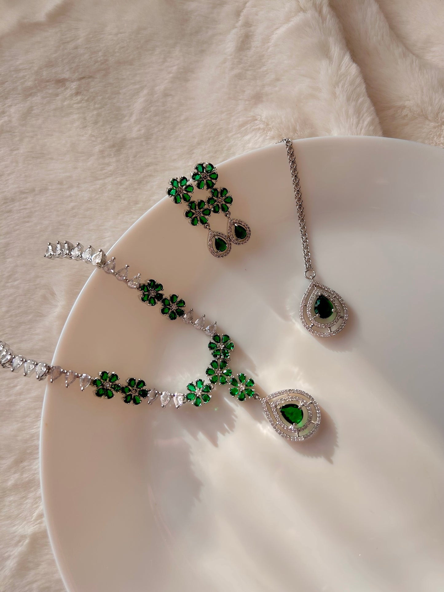 Sharmila set ~ Silver & Green