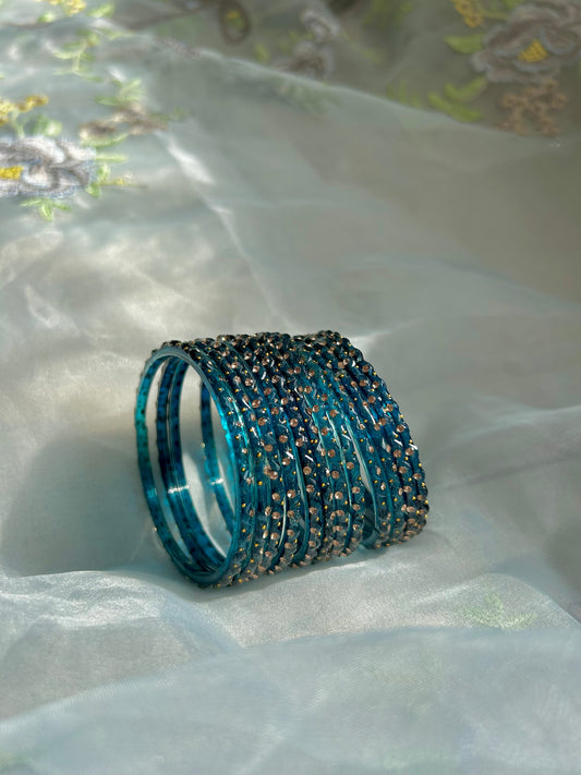 Rangeen glass bangle set ~ Teal
