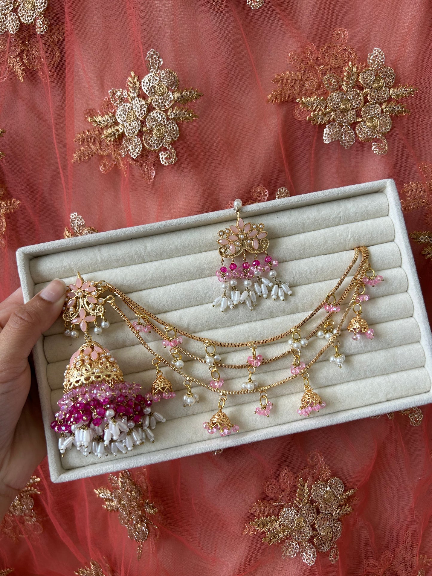 Qudsia earring & tikka set ~Pink shades