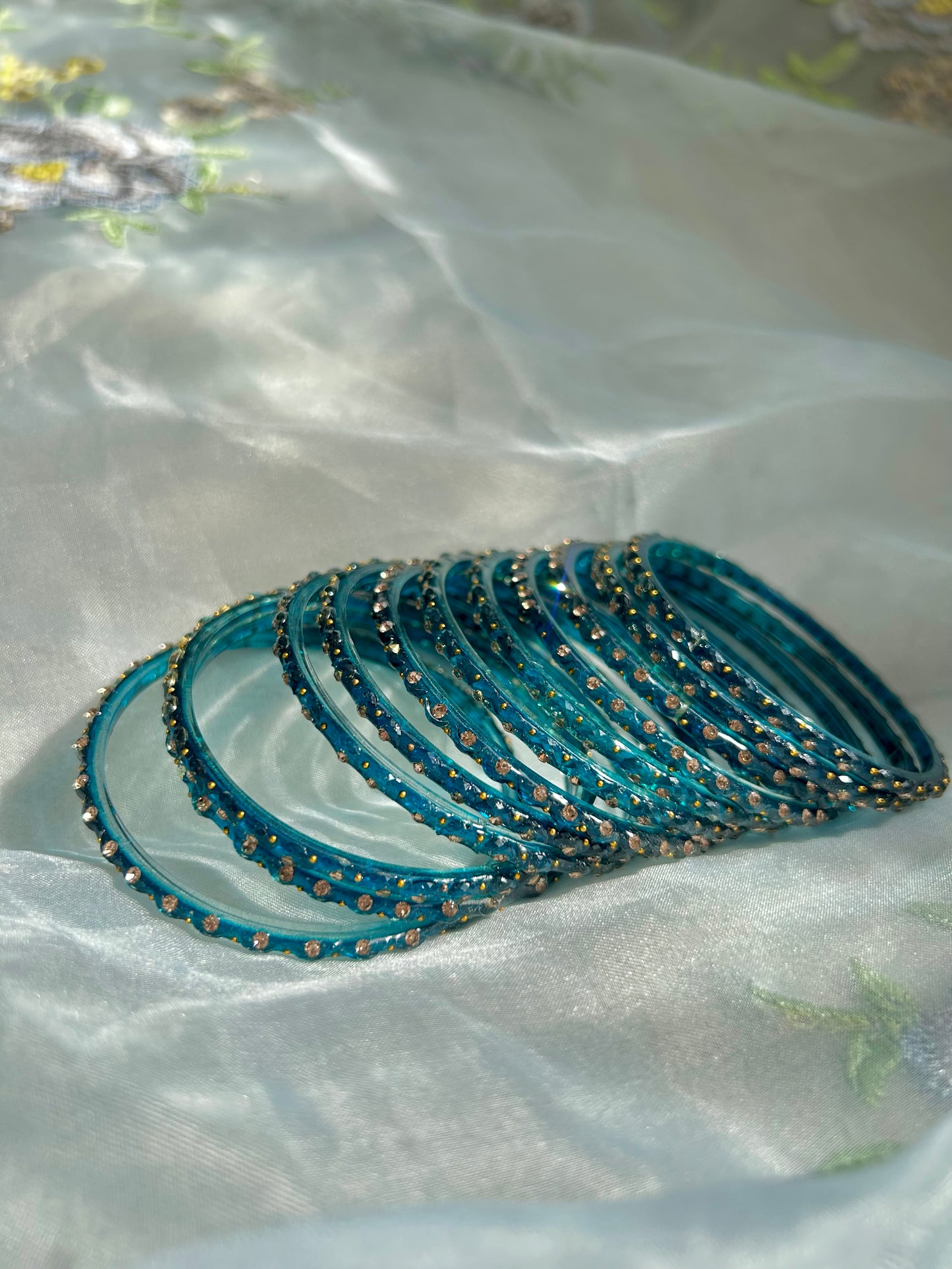 Rangeen glass bangle set ~ Teal