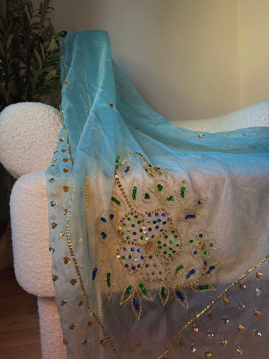 Jasleen Organza Dupatta ~ Slate blue