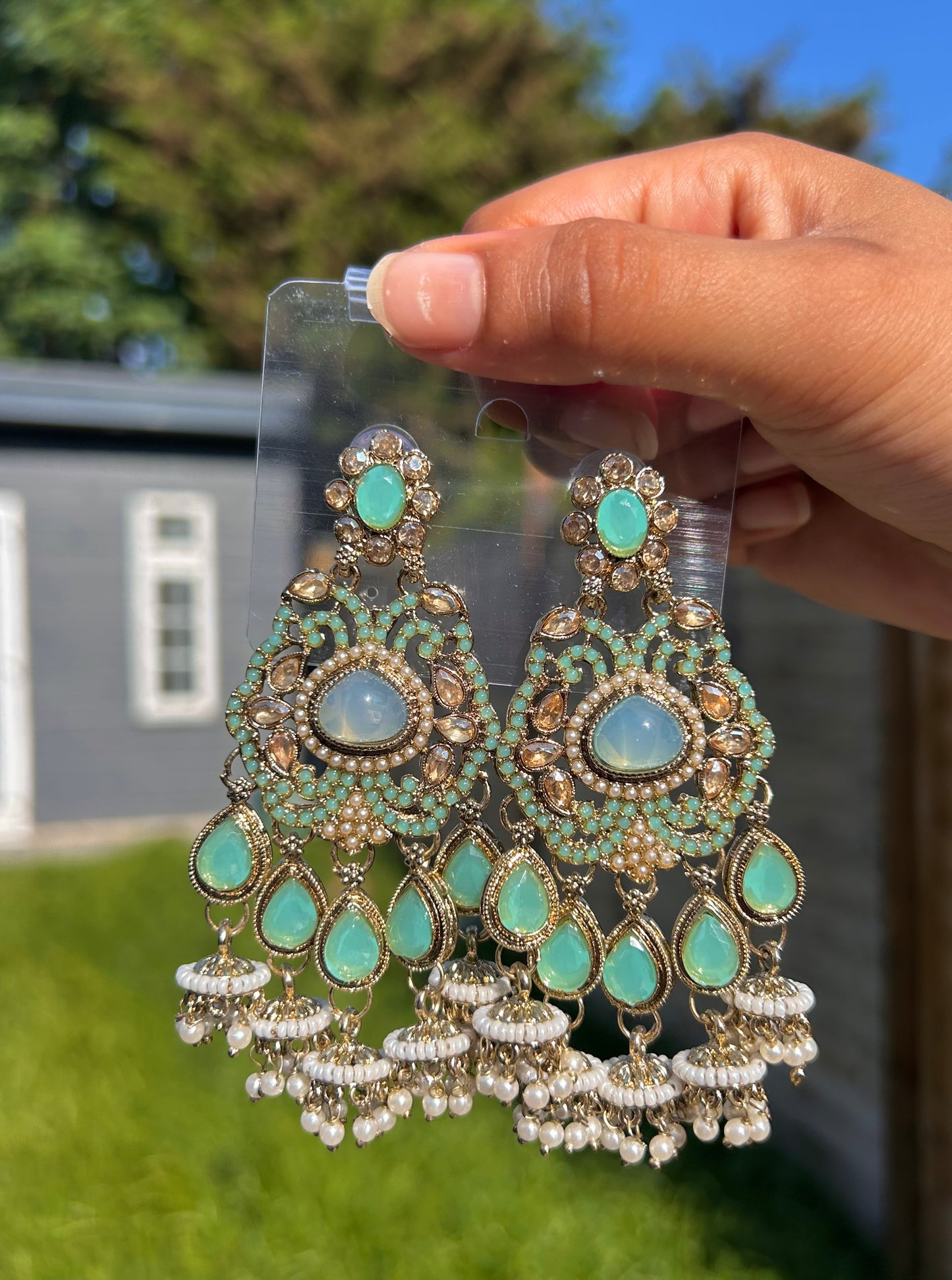 Seline kundan earrings ~ Mint