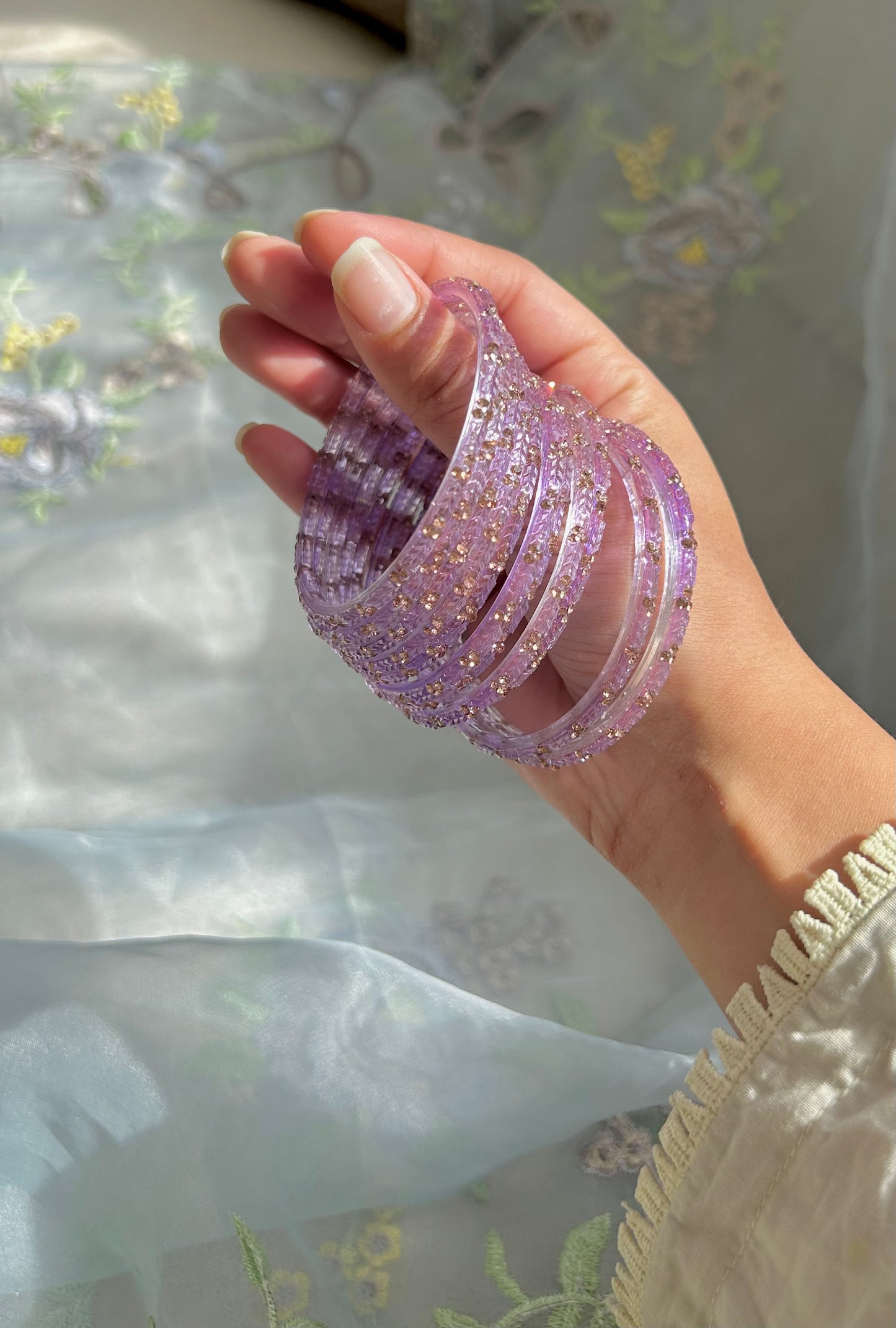 Rangeen glass bangle set ~ Lilac